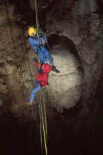 Repelling at Moaning Cavern in Vallecito, California